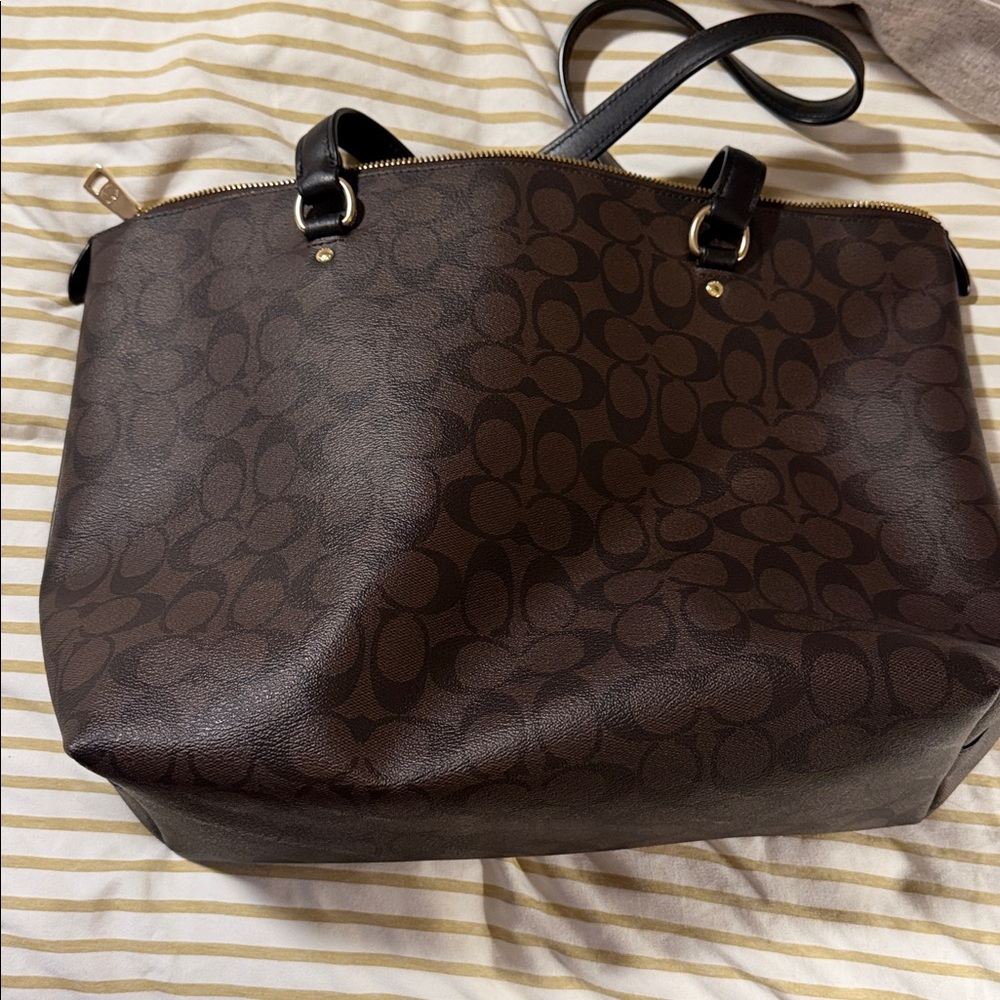 Coach Brown Signature Canvas Tote with Gold Hardware - Picture 2 of 7